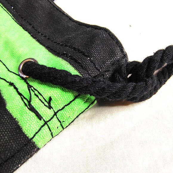 Distressed Canvas Tote Bag Drawstring Florida 1845 Green & Black Striped Handles - Picture 11 of 15